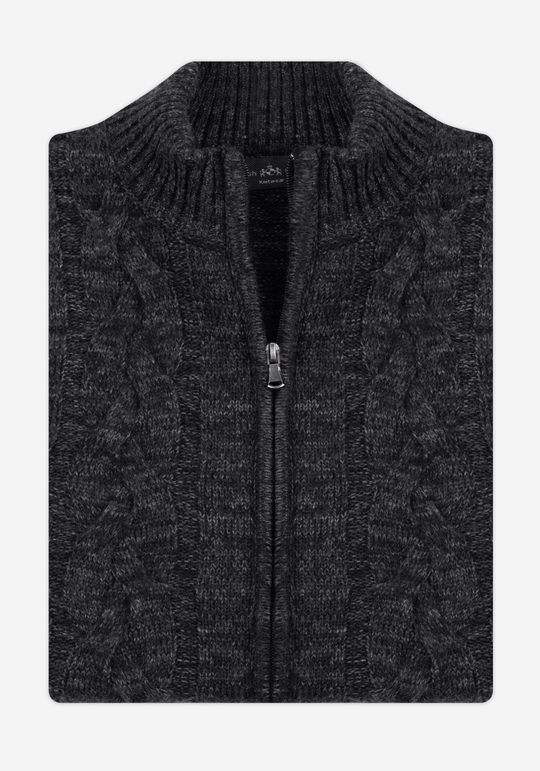 Carbon Black Braided Zipped Pullover