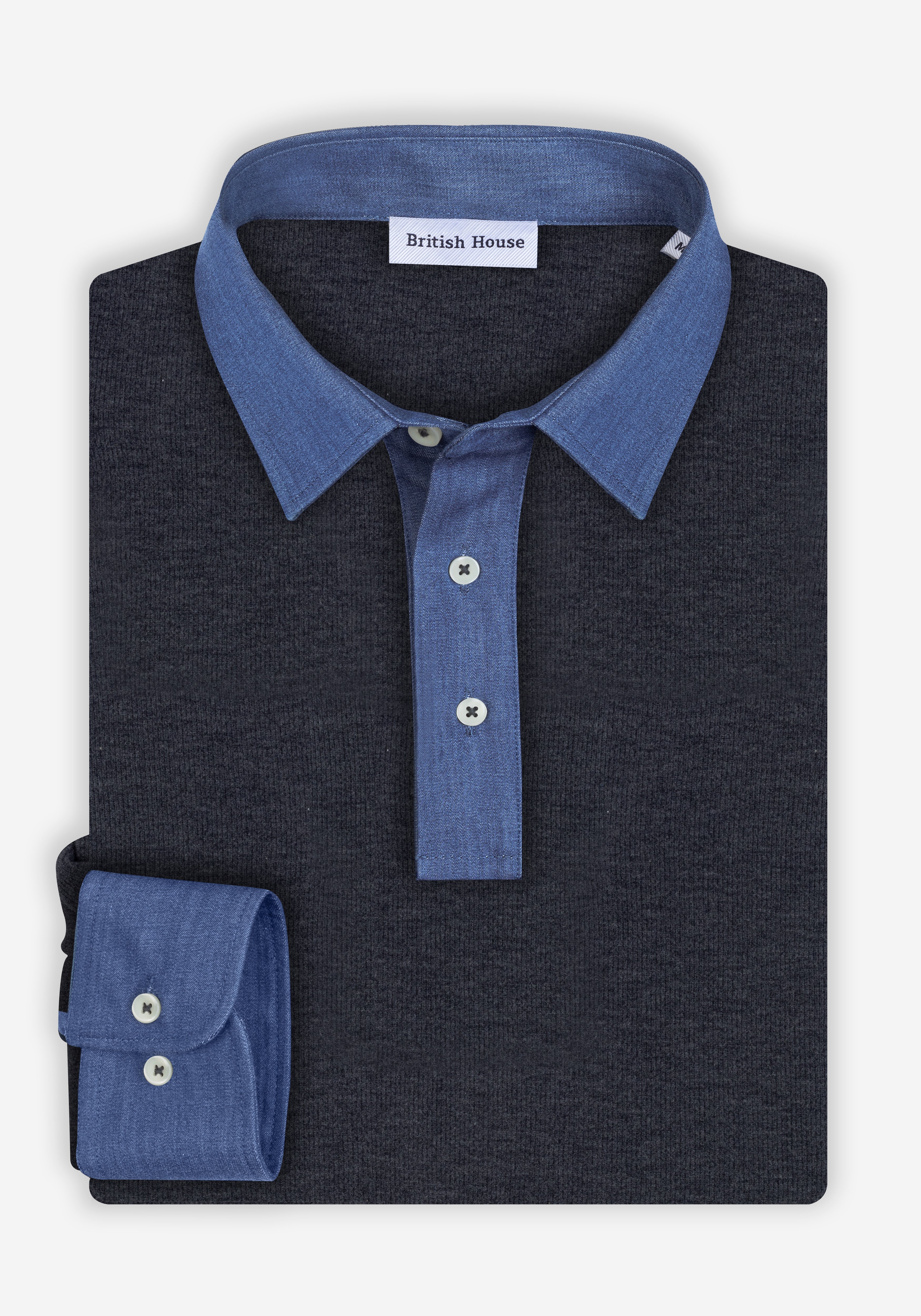 Dim Grey Cotton Polo Shirt - Long Sleeve