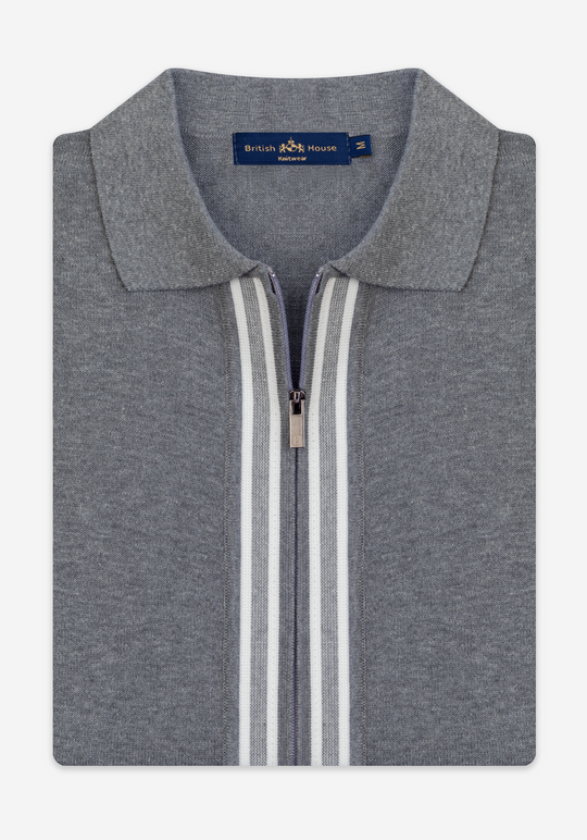 Powder Grey Zip Cotton Pullover