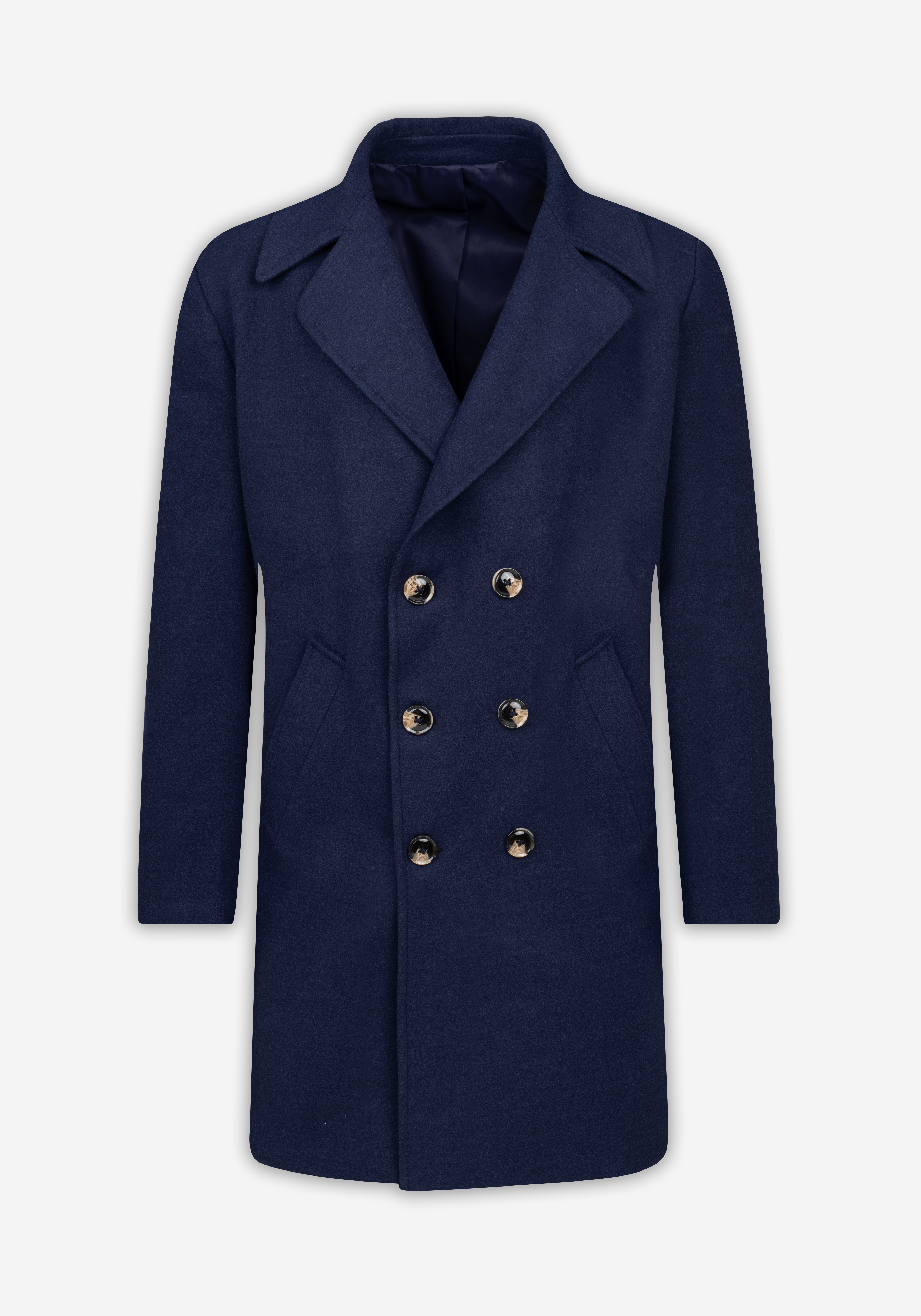 Marine Blue Double-Breasted Poly Coat