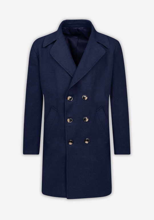 Marine Blue Double-Breasted Poly Coat