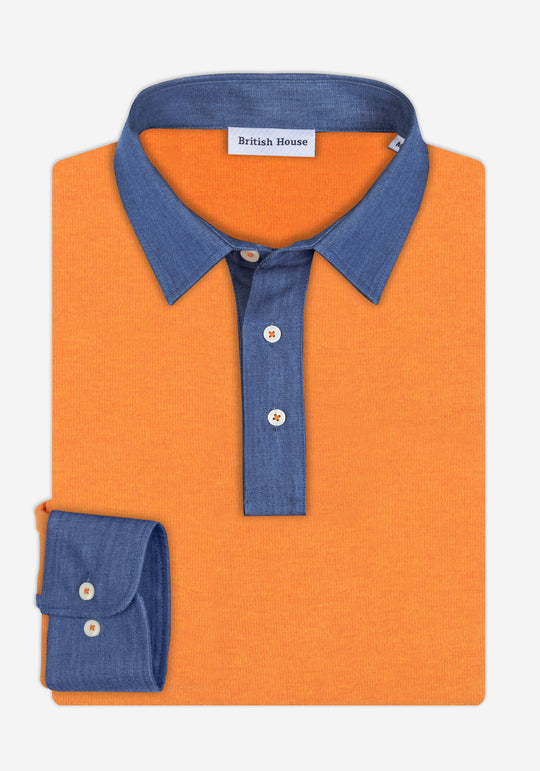 Maple Orange Cotton Polo Shirt - Long Sleeve