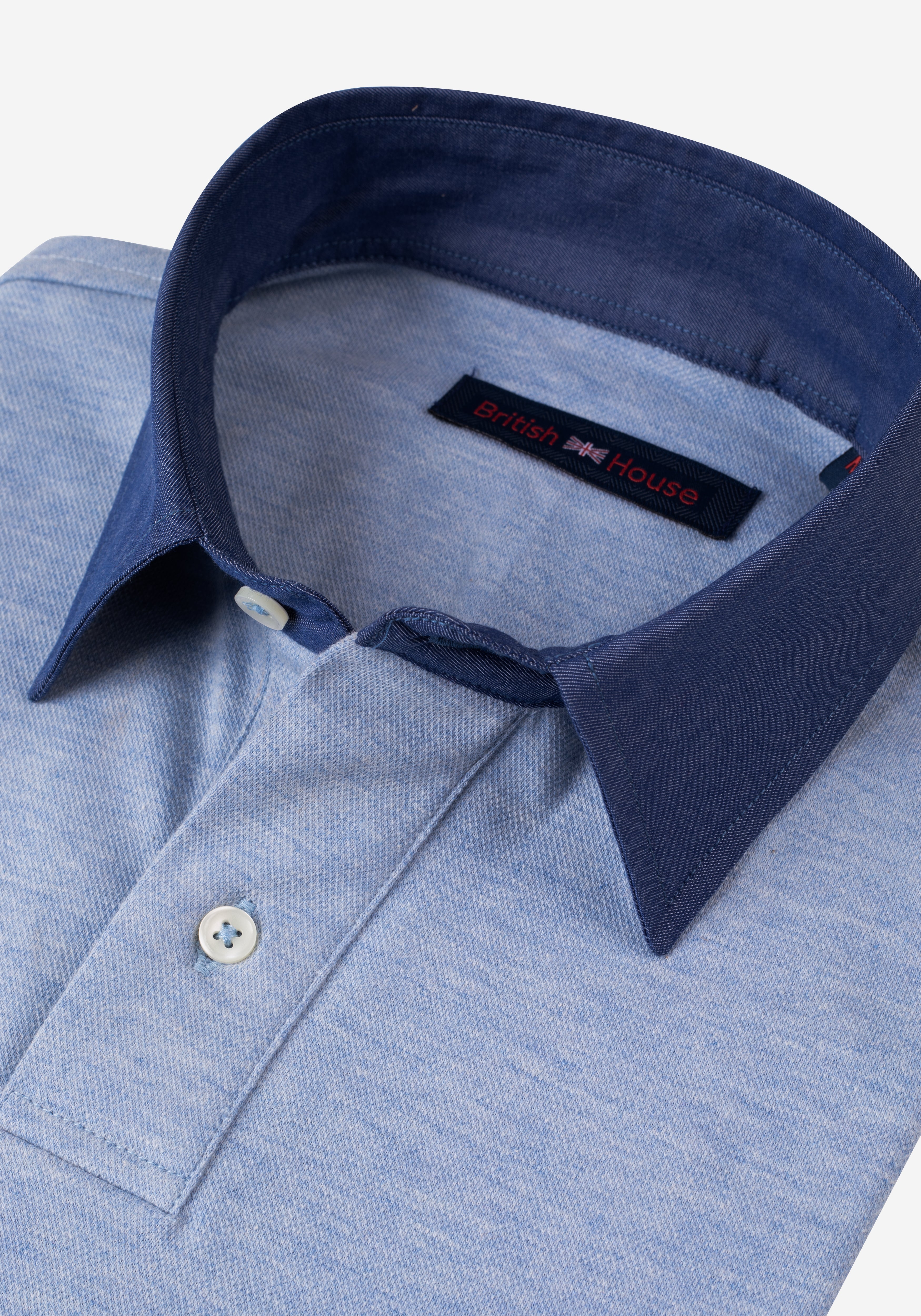 Powder Blue Cotton Polo Shirt - Long Sleeve