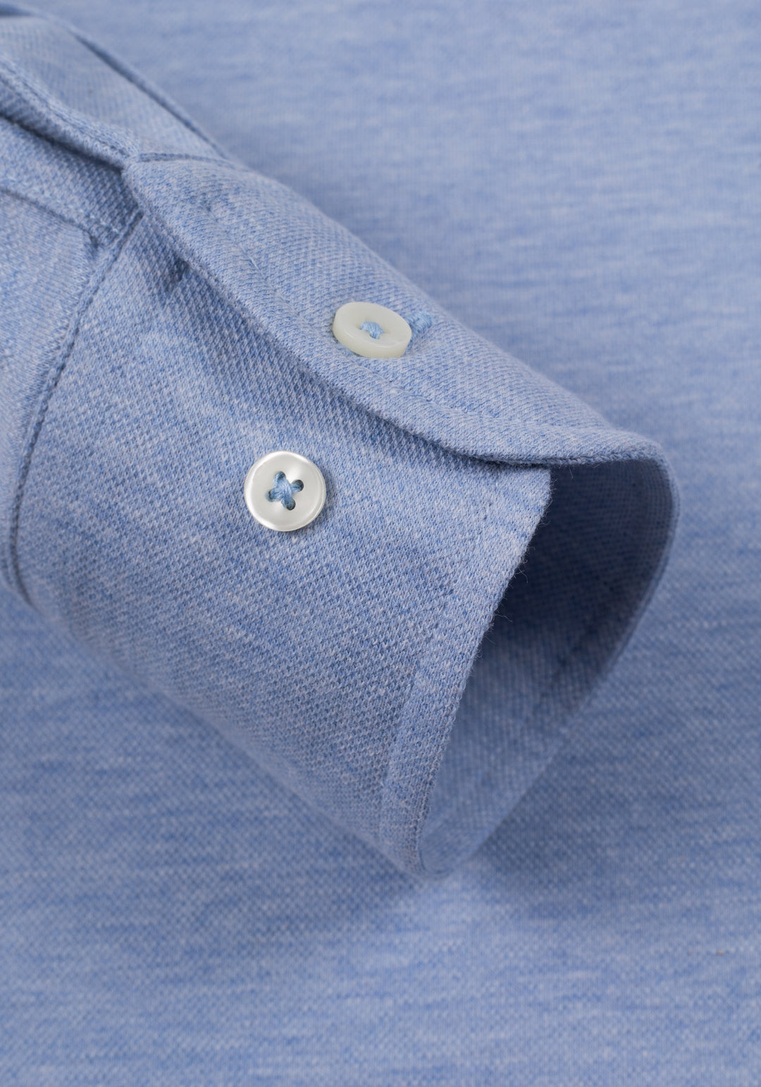 Powder Blue Cotton Polo Shirt - Long Sleeve