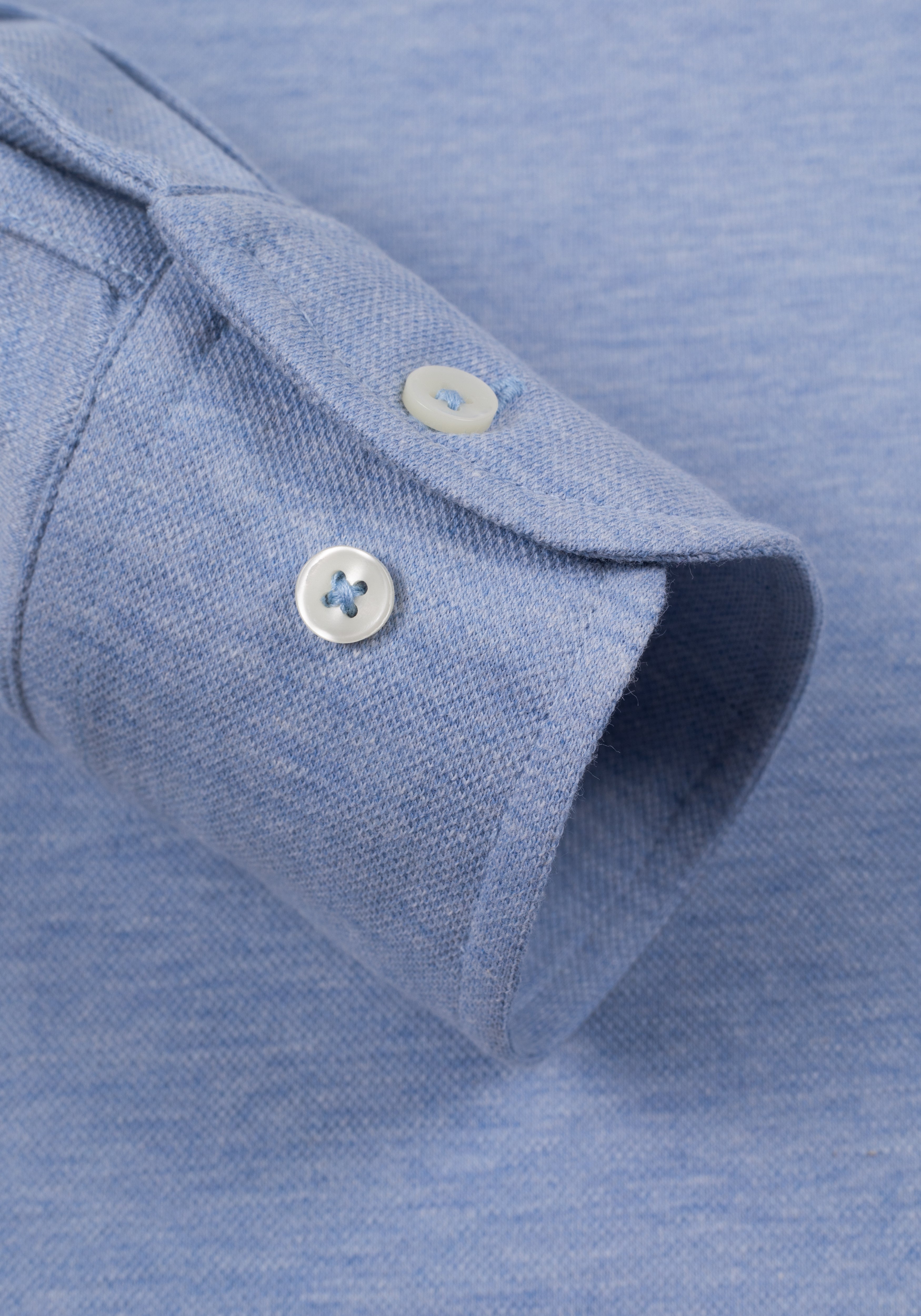 Powder Blue Cotton Polo Shirt - Long Sleeve