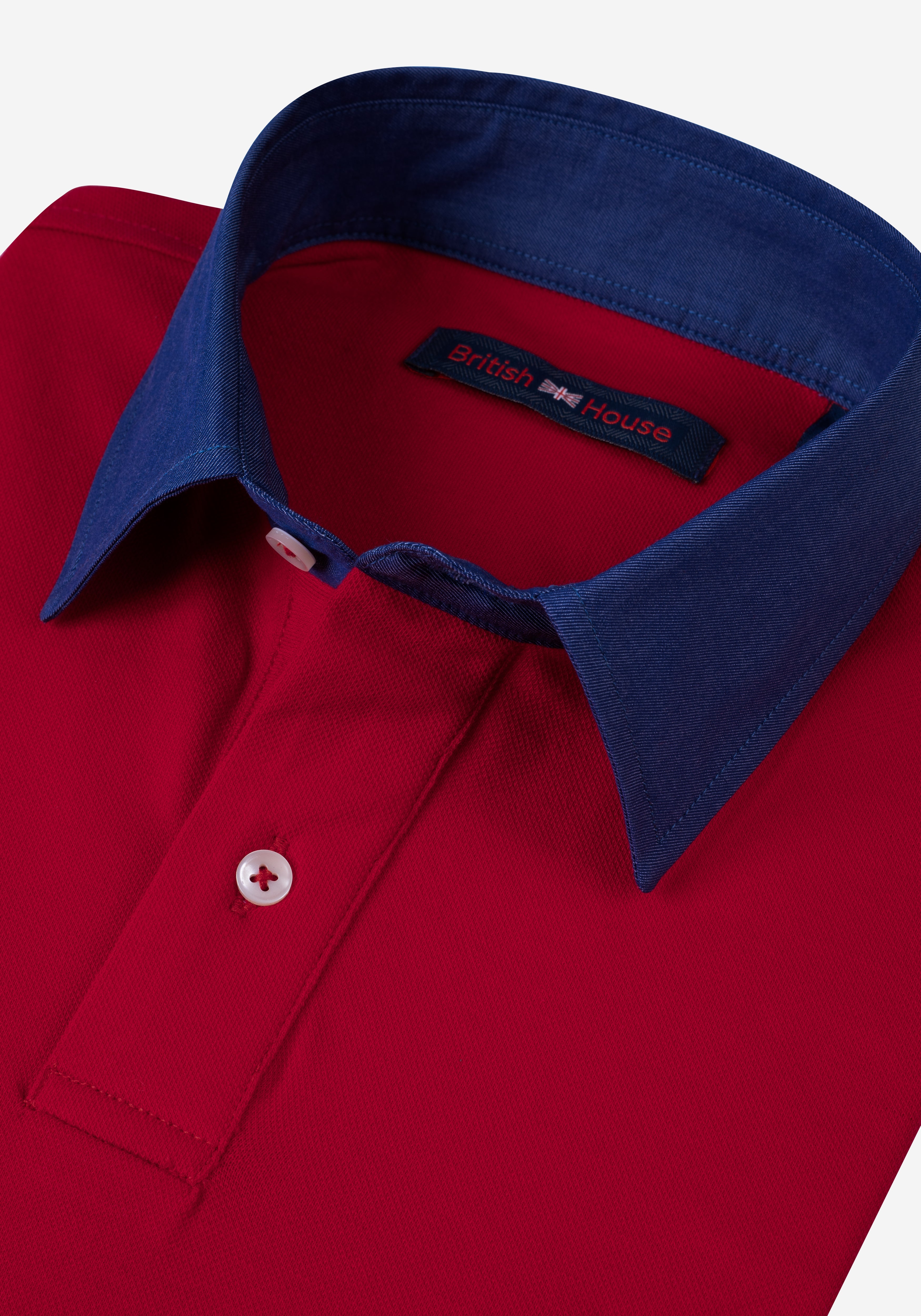 Scarlet Red Cotton Polo Shirt - Long Sleeve