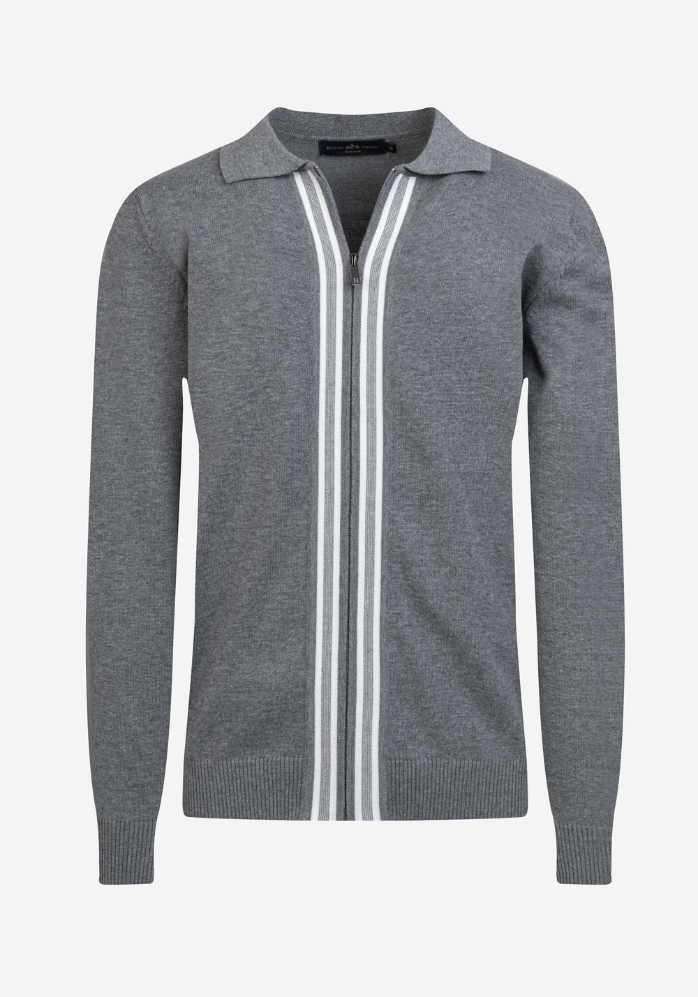 Powder Grey Zip Cotton Pullover