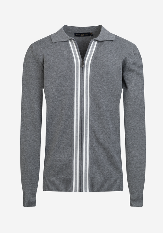 Powder Grey Zip Cotton Pullover