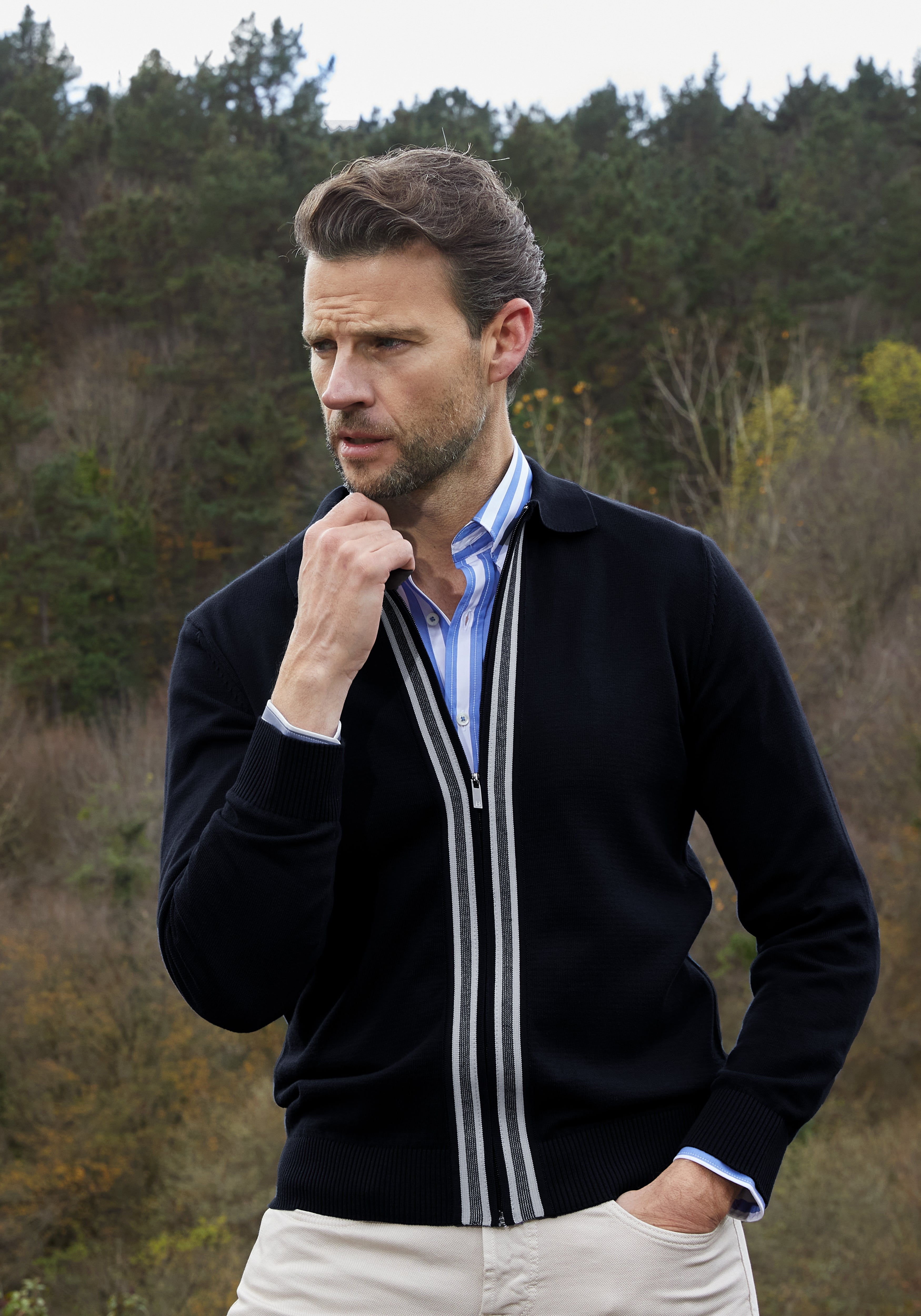 Stellar Black Zip Cotton Pullover