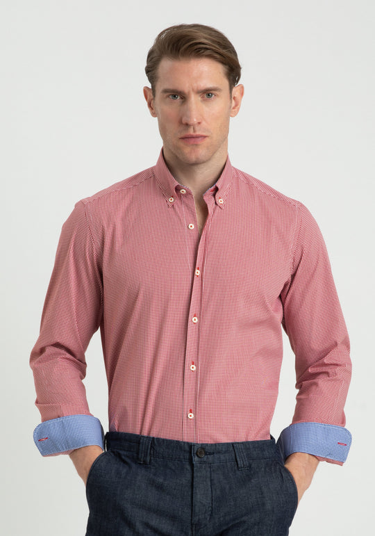 Bright Red Checked Cotton Lycra Shirt