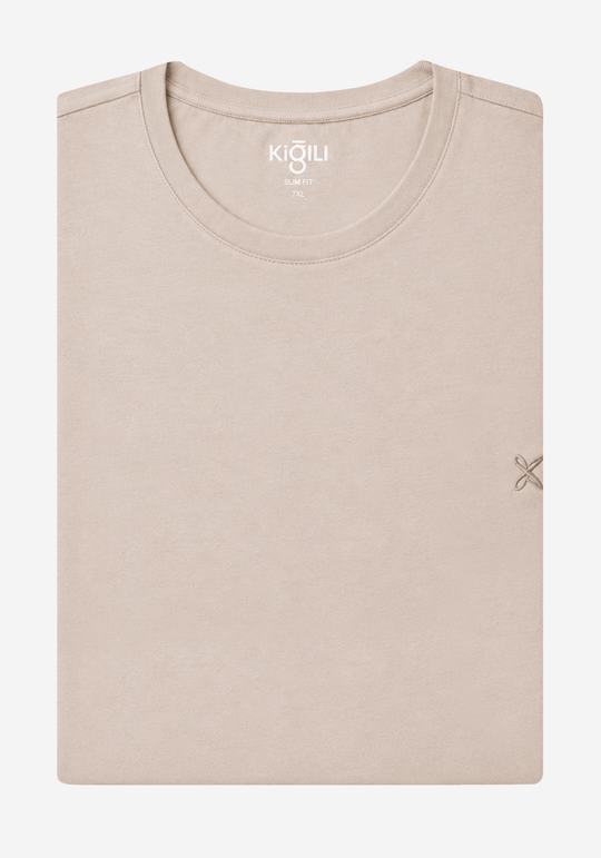 Light Beige Cotton Undershirt - Short Sleeve