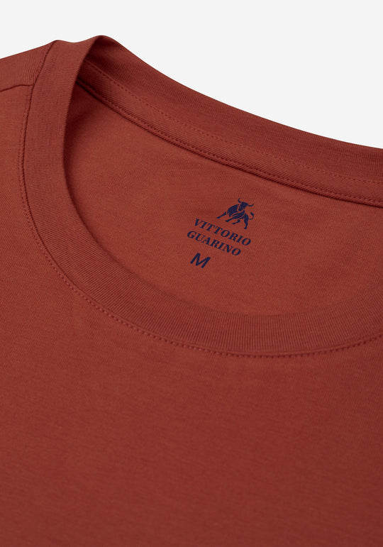 Dark Orange Cotton Undershirt - Short Sleeve
